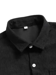 Manfinity Homme Men 1pc Corduroy Flap Pocket Button Front Shirt - Black - View 5