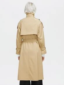 ZIAI High Quality Classic New Women's Double-Breasted Belted Long Trench Coat - Khaki - View 4