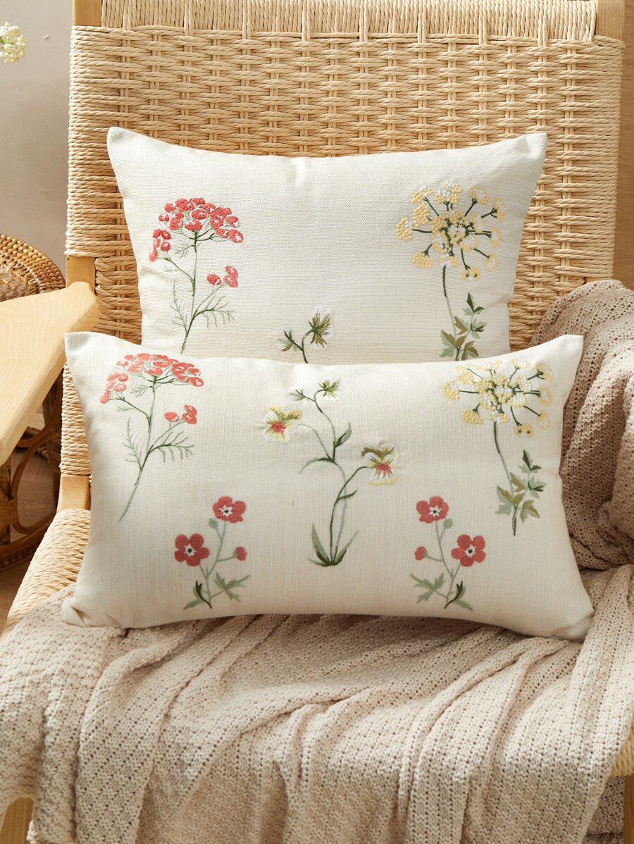 1pc Wildflower Embroidery Pillowcase Suitable For All Seasons, Home Decor - Multicolor - View 1