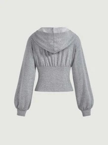 SHEIN MOD Hook and Eye Front Hoodie - Light Grey - View 5