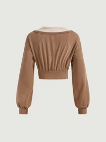 SHEIN MOD 2 In 1 Lace Up Front Sweatshirt - Khaki - View 5