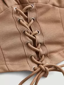 SHEIN MOD 2 In 1 Lace Up Front Sweatshirt - Khaki - View 3