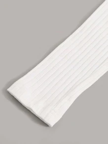 SHEIN EZwear Contrast Trim Embroidered Letter Rib-knit Top - White - View 3