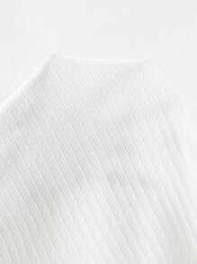 SHEIN EZwear Contrast Trim Embroidered Letter Rib-knit Top - White - View 6