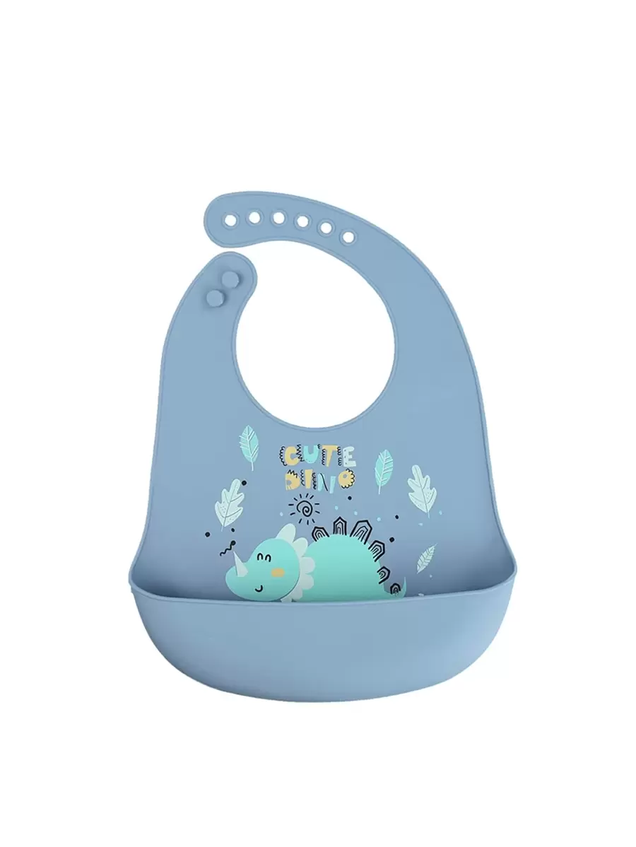 1pc Baby Bibs - Animal & Dinosaur Design Silicone Bibs, Adjustable, Waterproof, Easy To Clean, Suitable For All Seasons - Blue - View 1