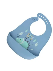 1pc Baby Bibs - Animal & Dinosaur Design Silicone Bibs, Adjustable, Waterproof, Easy To Clean, Suitable For All Seasons - Blue - View 2