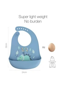 1pc Baby Bibs - Animal & Dinosaur Design Silicone Bibs, Adjustable, Waterproof, Easy To Clean, Suitable For All Seasons - Blue - View 3