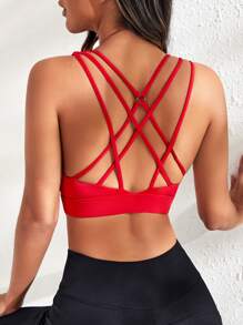 Yoga Sxy 中度支撐交叉露背運動型文胸 - 紅色 - 查看 1