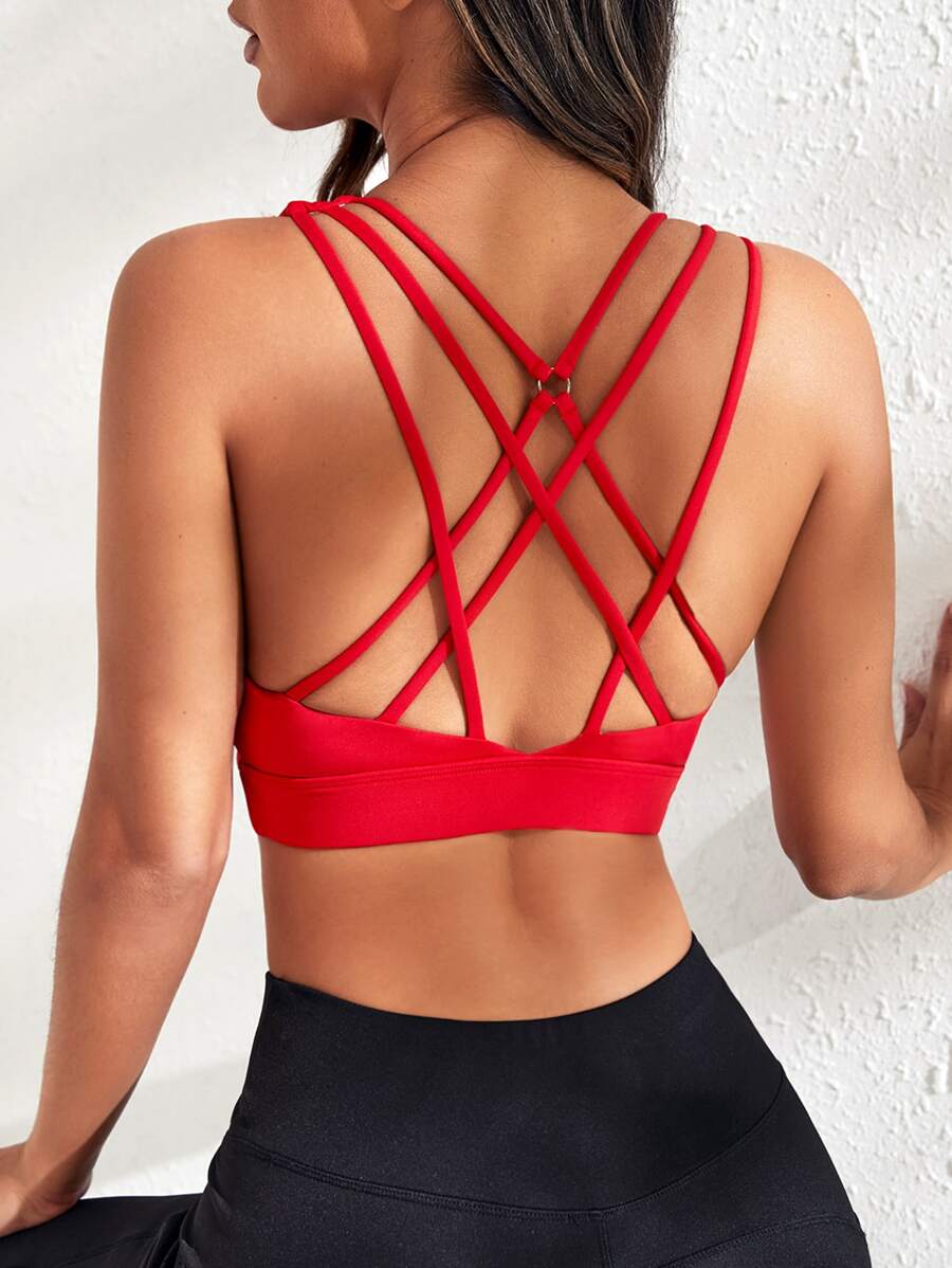 Yoga Sxy 中度支撐交叉露背運動型文胸 - 紅色 - 查看 1