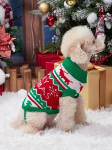 1入組聖誕主題針織提花寵物毛衣 - 彩色 - 查看 2