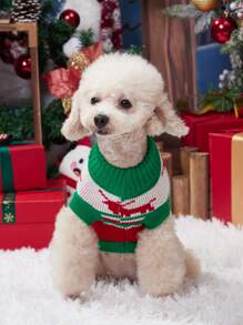 1入組聖誕主題針織提花寵物毛衣 - 彩色 - 查看 3