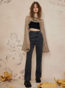 ROMWE Fairycore 夏季钩针纯色镂空短款毛衣，学校