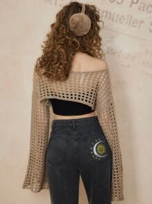 ROMWE Fairycore 夏季钩针纯色镂空短款毛衣，学校