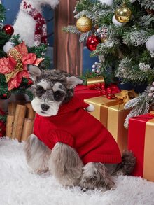 Christmas Dog Hooded Sweater, Embroidered Christmas Tree & Santa Pattern Pet Knit Hoodie With Pom-Pom For Dogs - Multicolor - View 4