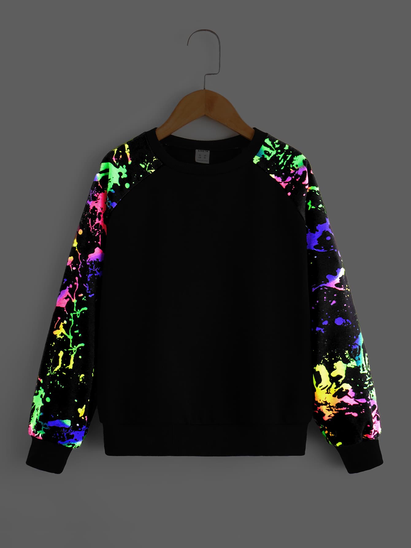 SHEIN Girls Reflective Splash Ink Print Raglan Sleeve Pullover