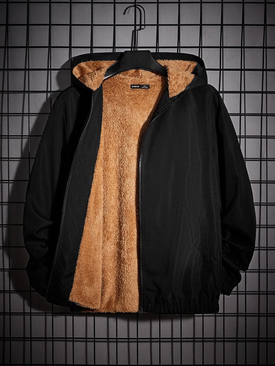 Manfinity VCAY Men's Loose Fit Teddy Lined Zipper Hooded Jacket - Black - View 1