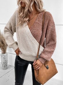 SHEIN LUNE 撞色圍裹套頭毛衣 - 彩色 - 查看 1