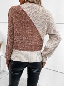 SHEIN LUNE 撞色圍裹套頭毛衣 - 彩色 - 查看 2