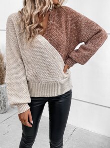 SHEIN LUNE 撞色圍裹套頭毛衣 - 彩色 - 查看 3