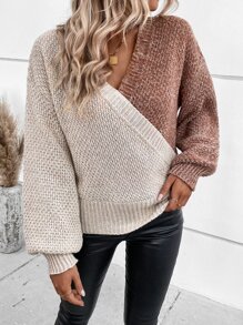 SHEIN LUNE 撞色圍裹套頭毛衣 - 彩色 - 查看 5