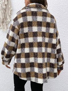 SHEIN LUNE 大碼大方格圖案落肩袖法蘭絨外套 - 摩卡棕 - 查看 2