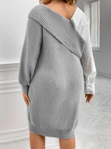 SHEIN Clasi Vestido de punto de dos tonos de cuello asimétrico - Gris Claro - Ver 2