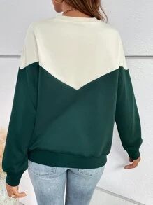 SHEIN Frenchy 字母圖案雙色運動衫 - 墨綠色 - 查看 2
