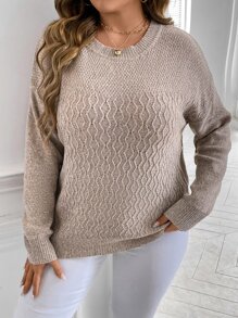 Vionelle Suéter con hombros caídos para talla grande, para invierno - Caqui - Ver 5