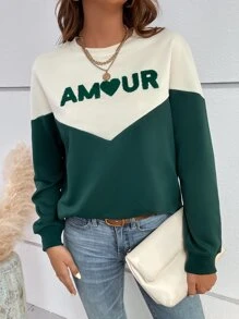 SHEIN Frenchy 字母圖案雙色運動衫 - 墨綠色 - 查看 7