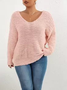 Vionelle Áo len chui đầu tay kiểu dáng trễ vai, điểm nhấn là chi tiết dây chuyền ngọc trai giả, thích hợp cho mùa thu đông. - Màu Hồng baby - Xem 4