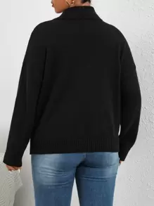 SHEIN Unity Plus Pearl Beaded Drop Shoulder Jumper - Black - View 6