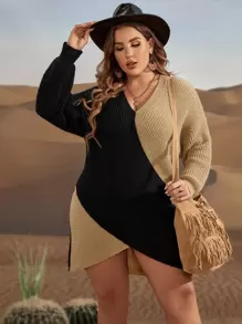 SHEIN Unity Plus Two Tone Drop Shoulder Crossover Jumper Dress - Multicolor - View 1