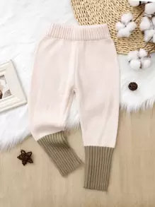 Toddler Girls Contrast Hem Ribbed Knit Trousers - Multicolor - View 1
