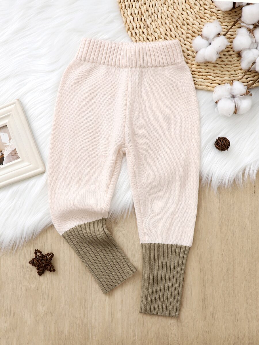 Toddler Girls Contrast Hem Ribbed Knit Trousers - Multicolor - View 1