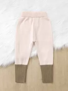 Toddler Girls Contrast Hem Ribbed Knit Trousers - Multicolor - View 2