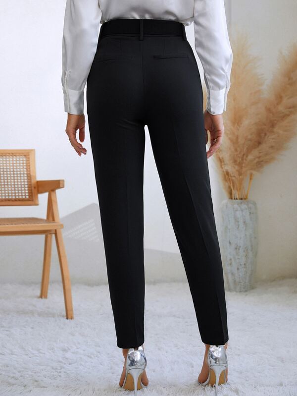 SHEIN BIZwear High Waist Plicated Detail Belted Suit Pants Workwear ...
