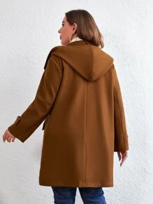 Flirla Plus Flap Pocket Duffle Hooded Overcoat - Brown - View 2