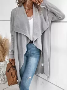 SHEIN LUNE Cárdigan de diseño casual con cuello de cascada - Gris - Ver 1