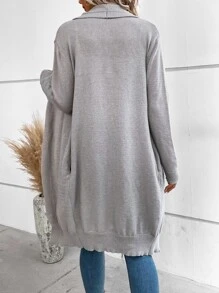 SHEIN LUNE Cárdigan de diseño casual con cuello de cascada - Gris - Ver 2