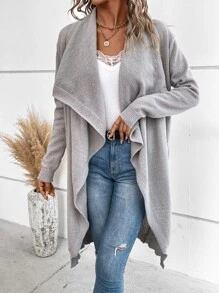 SHEIN LUNE Cárdigan de diseño casual con cuello de cascada - Gris - Ver 6