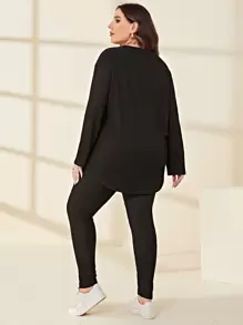 Mulvari Conjunto leggings con camiseta bajo curvo tejida de canalé - Negro - Ver 2