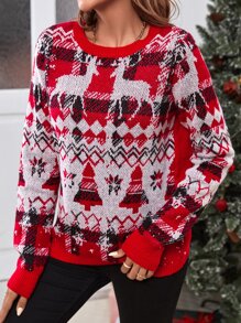 SHEIN Christmas Pattern Jumper - Multicolor - View 5