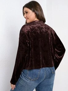 SHEIN LUNE Plus Zip Up Velvet Biker Jacket - Chocolate Brown - View 2