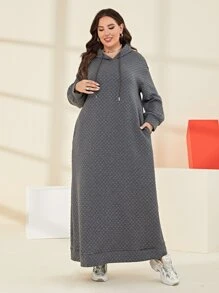 Mulvari Plus  Pocket Drawstring Hooded Sweatshirt Dress Winter Fall Autumn - Grey - View 4