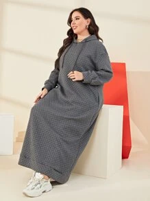 Mulvari Plus  Pocket Drawstring Hooded Sweatshirt Dress Winter Fall Autumn - Grey - View 5
