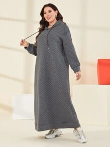 Mulvari Plus  Pocket Drawstring Hooded Sweatshirt Dress Winter Fall Autumn - Grey - View 6