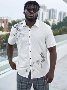 Manfinity Homme Men Plus Plant Print Shirt Without Tee - White - View 3