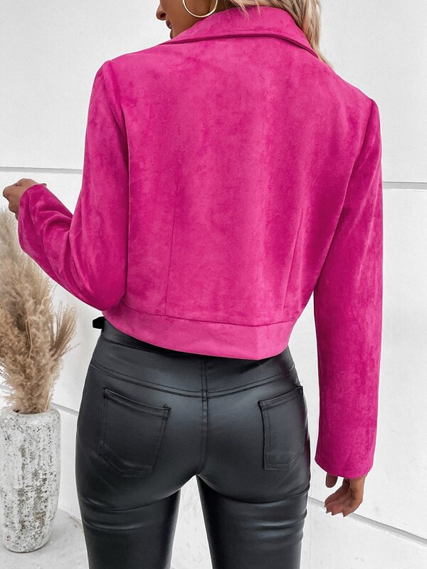 SHEIN LUNE Zip Up Faux Suede Biker Jacket SHEIN UK