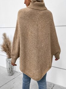 SHEIN LUNE 高領蝙蝠袖不對稱下擺針織斗篷