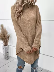 SHEIN LUNE 高領蝙蝠袖不對稱下擺針織斗篷